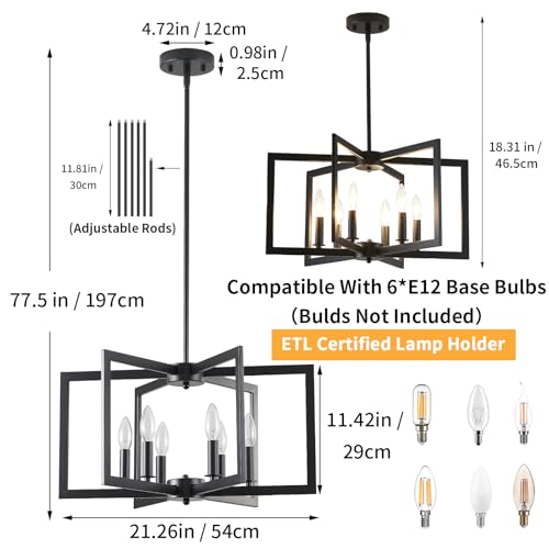 Dining Room Light Fixture Geometric Metal Modern Industrial Chandelier Lighting for Farmhouse Living Room Entryway Kitchen (E12 Bulbs Not Included