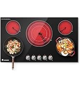 AAOBOSI 36 Inch Electric Cooktop, 5 Burner 9000W Built-In Ceramic Stove Top with Knob Controls, 9...