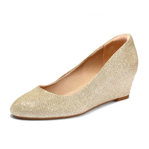 mysoft Women's Wedge Pumps Low Heel Closed Toe 2in Dress Shoes