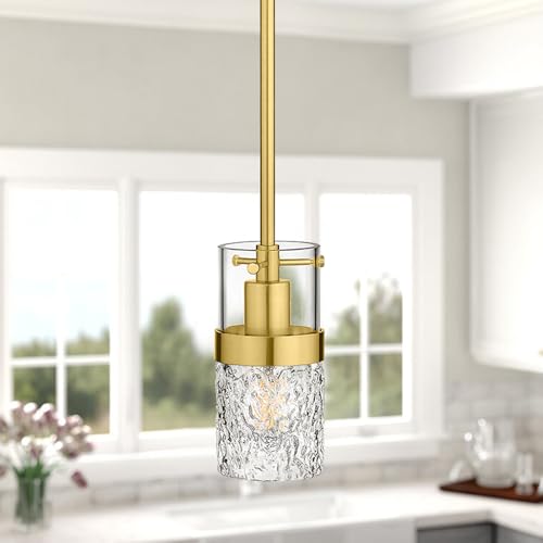 1-Light Pendant Lighting for Kitchen Island with Hammered Glass