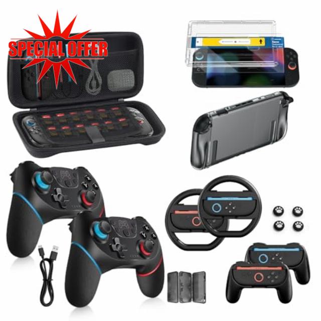 Pro Controllers Accessories Bundle for Nintendo Switch 2 18-in-1: Carrying Case