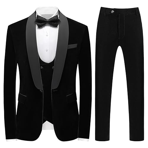 Mens 3 Piece Velvet Slim Fit Suit Tuxedo Suits Shawl Collar One Button Wedding Dinner Prom Jacket Vest Pants Suit Se