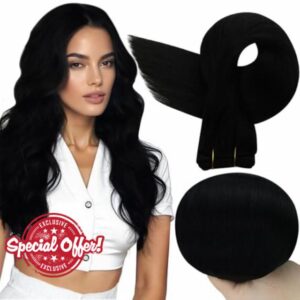 Full Shine Weft Hair Extensions Human Hair Jet Black Straight Human Hair Bundles For Women Sew In Hair Extensions Real Hair Weft Extensions Soft Silky Hair 50G 10 Inch