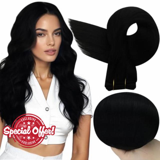 Full Shine Weft Hair Extensions Human Hair Jet Black Straight Human Hair Bundles For Women Sew In Hair Extensions Real Hair Weft Extensions Soft Silky Hair 50G 10 Inch