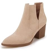 Huiyuzhi Womens Ankle Boots Slip on Cutout Pointed Toe Snakeskin Chunky Stacked Mid Heel Bootie