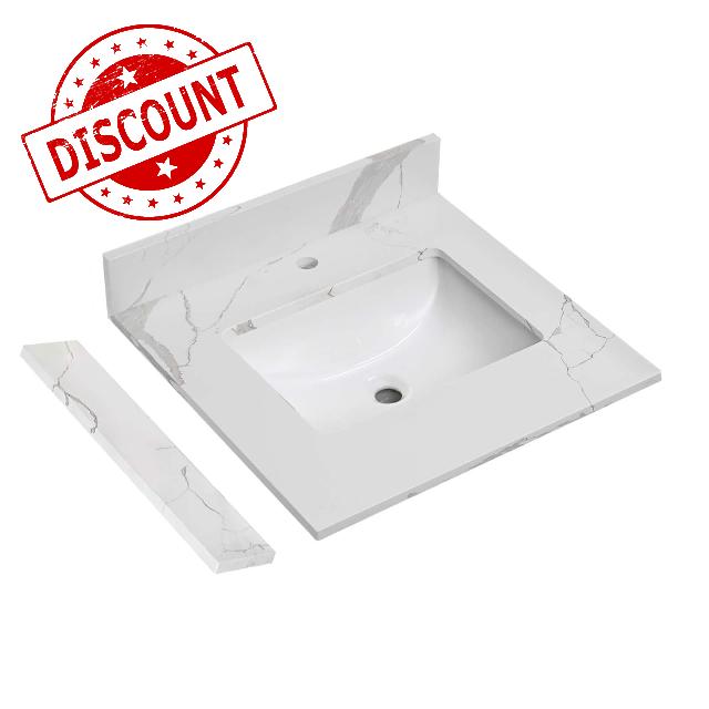 24 in.W x 22 in.D Quartz Calacatta River Vanity Top