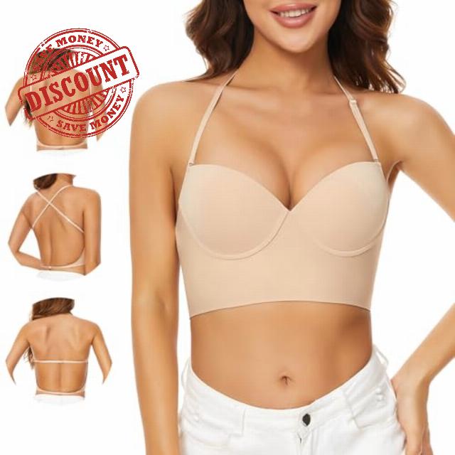 Low Back Bras for Women-Seamless Invisible Backless Bra-Lightly Lined Demi Multiway Bra No Show Low Cut Halter Bras