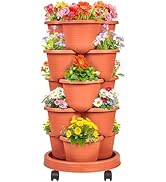 VECELO 5 Tier Vertical Garden Planter, Self Watering Stackable Planters with Wheels for Strawberr...