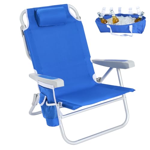 5-Position Lay Flat Reclining Backpack Chair with Cooler Bag & Cup Holder