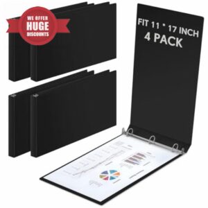 4 Pcs 11 x 17 Inch 3 Ring Binders Rings Heavy Duty View D Ring Binders Economy Holds 11" x 17" Paper for Artwork Blueprints