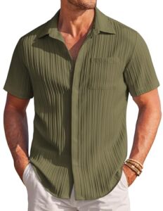 COOFANDY Men's Casual Textured Short Sleeve Button Down Summer Beach Shi