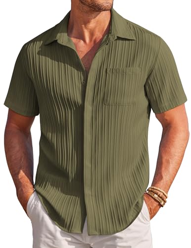 COOFANDY Men's Casual Textured Short Sleeve Button Down Summer Beach Shi