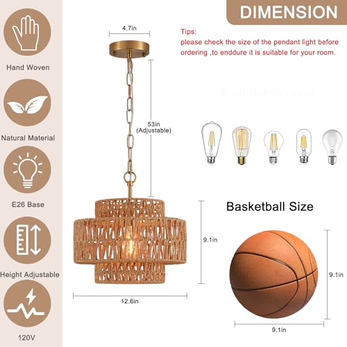 Mini Drum Wicker Rattan Chandelier for Kitchen Island