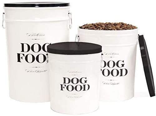 Stylish Kitchen Counter Dog Kibble Storage with Easy-Open Lid - White