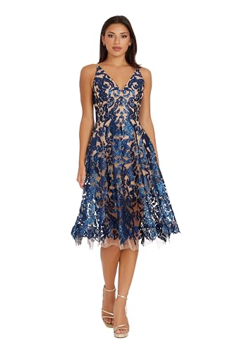 Dress the Population Womens Blair Plunging Fit and Flare Midi Dress