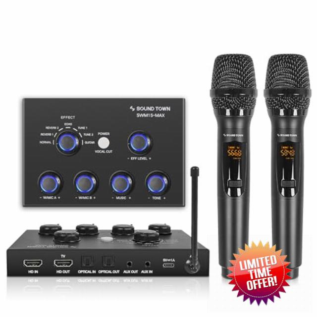 Sound Town 16 Channels Wireless Microphone Karaoke Mixer System w/ 2 Wireless Mics