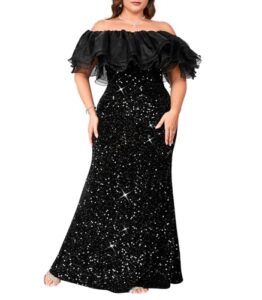 dasmzper Elegant Sequin Off Shoulder Evening Gown for Women Plus Size – Sparkly Ruffle Formal Dress for Wedding Guest