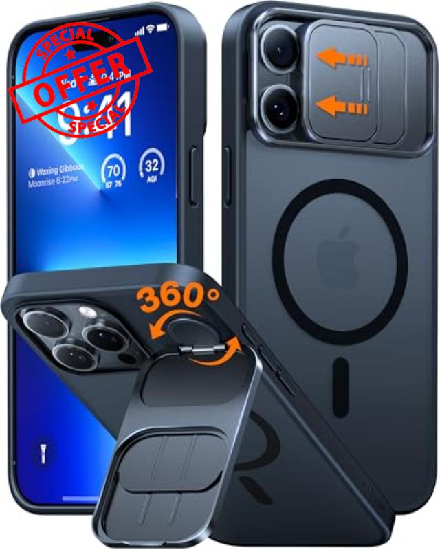 TORRAS for iPhone 16 Pro Case with Slide Camera Cover & Rotatable Kickstand