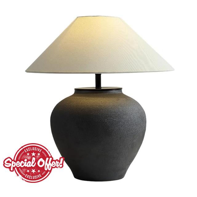 Farmhouse Table Lamps Black 18.8" Tall Ceramic Table Lamp Rustic Southwestern Clay Pot Ceramic Lampshade with Fabric Shade Bedside Nightstand for Living Room Bedroom House Office Entryway (Black)