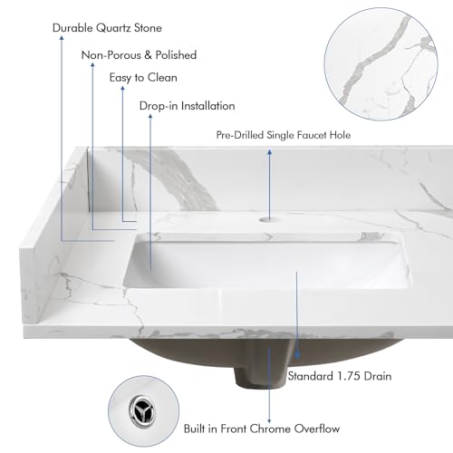 Single Faucet Hole Spread Bathroom Vanity Sink Countertop
