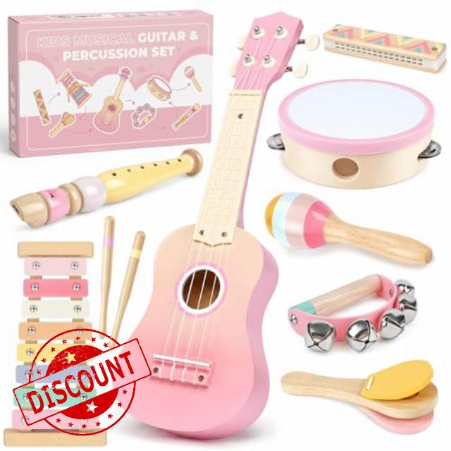 Pink Kids Guitar Set - 8 in 1 Toddler Musical Instruments