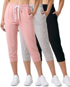 Real Essentials 3-Pack: Women's Ultra Soft Lounge Capri Joggers Sweatpants Athletic Yoga with Pockets(Available in Plus Size)
