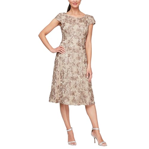 Alex Evenings Women's Tea Length A-line Rosette Dress