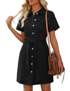 Women's Denim Dress Short Sleeve Jean Dress Denim Shirt Dresses Western Cowgirl Country Outfits with Pocket 2026