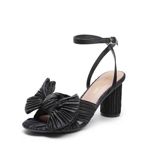 DREAM PAIRS Women's Bow Knot Heeled Sandals Low Chunky Heels Open Toe Ankle Strap Slingback Dress Shoes for Wedding Bridal Party