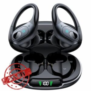 occiam Active Noise Cancelling Earbuds Wireless Bluetooth Headphones Ear Buds 90Hrs Playback Stereo Bass Earphones with Mic Over-Ear Hooks IPX7 Waterproof Headset for Work Sports Running Black