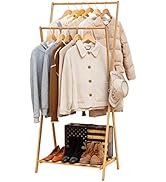 COPREE Bamboo Garment Coat Clothes Hanging Heavy Duty Rack with top Shelf and Shoe Clothing Stora...