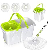 MASTERTOP Spin Mop and Bucket, Floor Mop and Bucket with Wringer Set for Home,47Inch Stainless St...