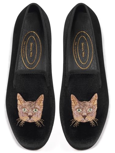 Journey West Women's Velvet Loafer Flat with Embroidery Velvet Slippers