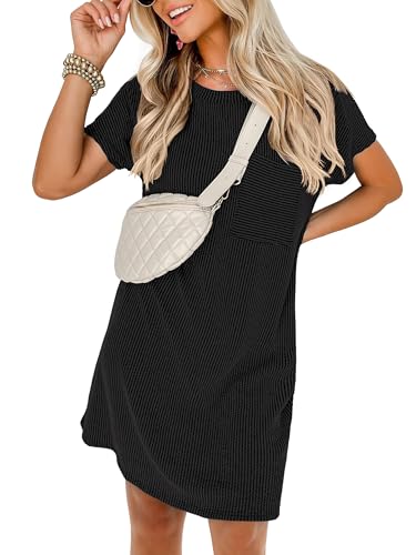 ANRABESS Womens Casual Summer Ribbed Knit Tunic Tshirt Mini Dresses 2026 Trendy Crewneck Short Sleeve Beach Loose Shift Dress
