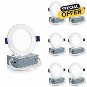 Meconard 6 Pack 4 Inch LED Recessed Ceiling Light with Junction Box
