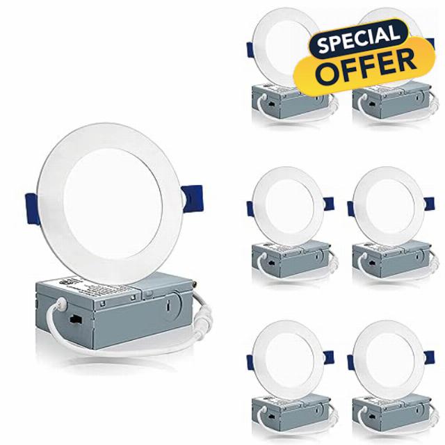 Meconard 6 Pack 4 Inch LED Recessed Ceiling Light with Junction Box
