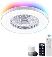 HUMHOLD Bladeless Ceiling Fans with Lights and Remote Control, 3-Dimmable Light, 6-Speed, Reversi...