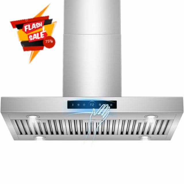 36 inch Island Range Hood Ceiling Mount 1200 CFM with 4-Speed Gesture Sensing & Touch Control