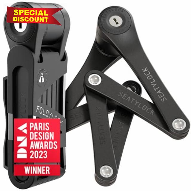 Seatylock FoldyLock Mini Folding Bike Lock - Patented Lightweight Bicycle Lock - Heavy Duty Anti Theft Guard with Key for Electric Scooter & City Bikes