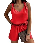 EXLURA Womens Summer 2 Piece Sets Sleeveless V Neck Knotted Tank Tops Shorts Matching Sets Vacati...