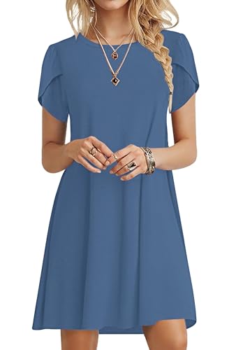 MOLERANI Summer Dresses for Women 2025 Casual T Shirt Crewneck Petal Sleeve Swing Vacation Dress with Pockets