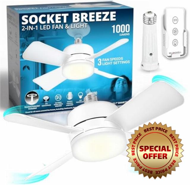 Bell+Howell Socket Breeze 15.4" Socket Fan Light