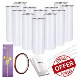 YOUKE OLA 12 Pack Straight Skinny Sublimation Tumblers 20oz for Heat Transfer