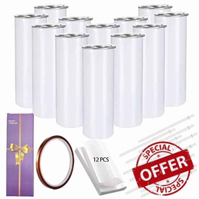 YOUKE OLA 12 Pack Straight Skinny Sublimation Tumblers 20oz for Heat Transfer