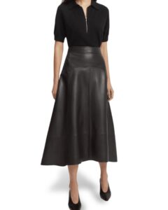 Jild Real Lambskin Leather Skirts for Women High Waist Classical Mid Length Going Out Skirt with Stylish Patchwork