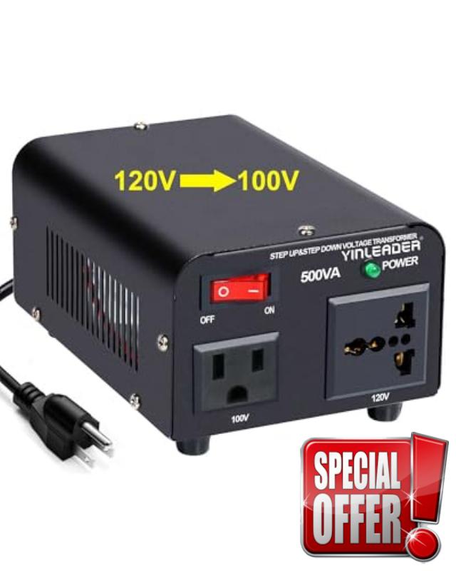 Yinleader 500W US to Japan Voltage Converter 120V to 100V Step Down Transformer for Japanese Appliances (Turntable/Player/Amplifier/yogurtia/Consoles/Synthesizers