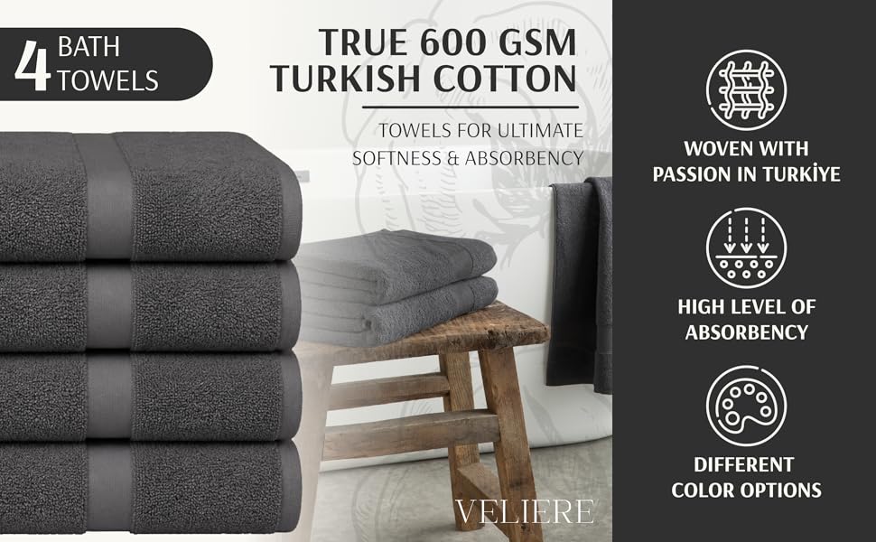 True 600 GSM Turkish Cotton Bath Towel Set for Ultimate Softness & Absorbency