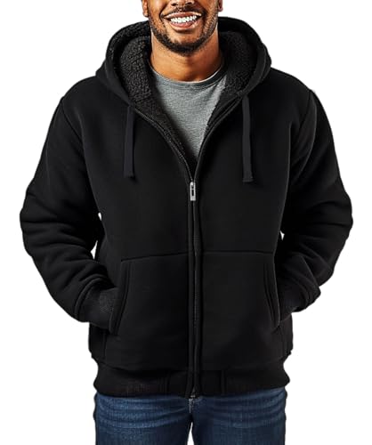Sherpa Fleece Lined Hoodies for Men Full Zip Up Sweatshirt Jackets | Heavyweight