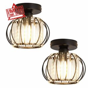 YYJLX 2 Pack Semi Flush Mount Ceiling Light Fixture Modern Small Crystal Chandelier Mini Indoor Ceiling Lamp for Bathroom Hallway Foyer Porch Hall Closet（Black）