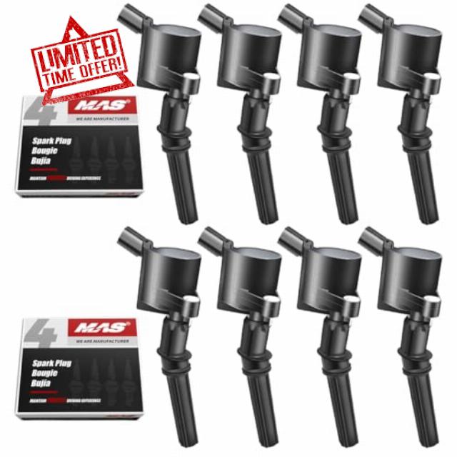 MAS Ignition Coil DG508 & Spark Plug SP479 AGSF22WM Compatible with Ford 5.4L 4.6L V8 Crown Victoria Expedition F150 F250 Mustang Lincoln Mercury Explorer DG457 DG472 DG491